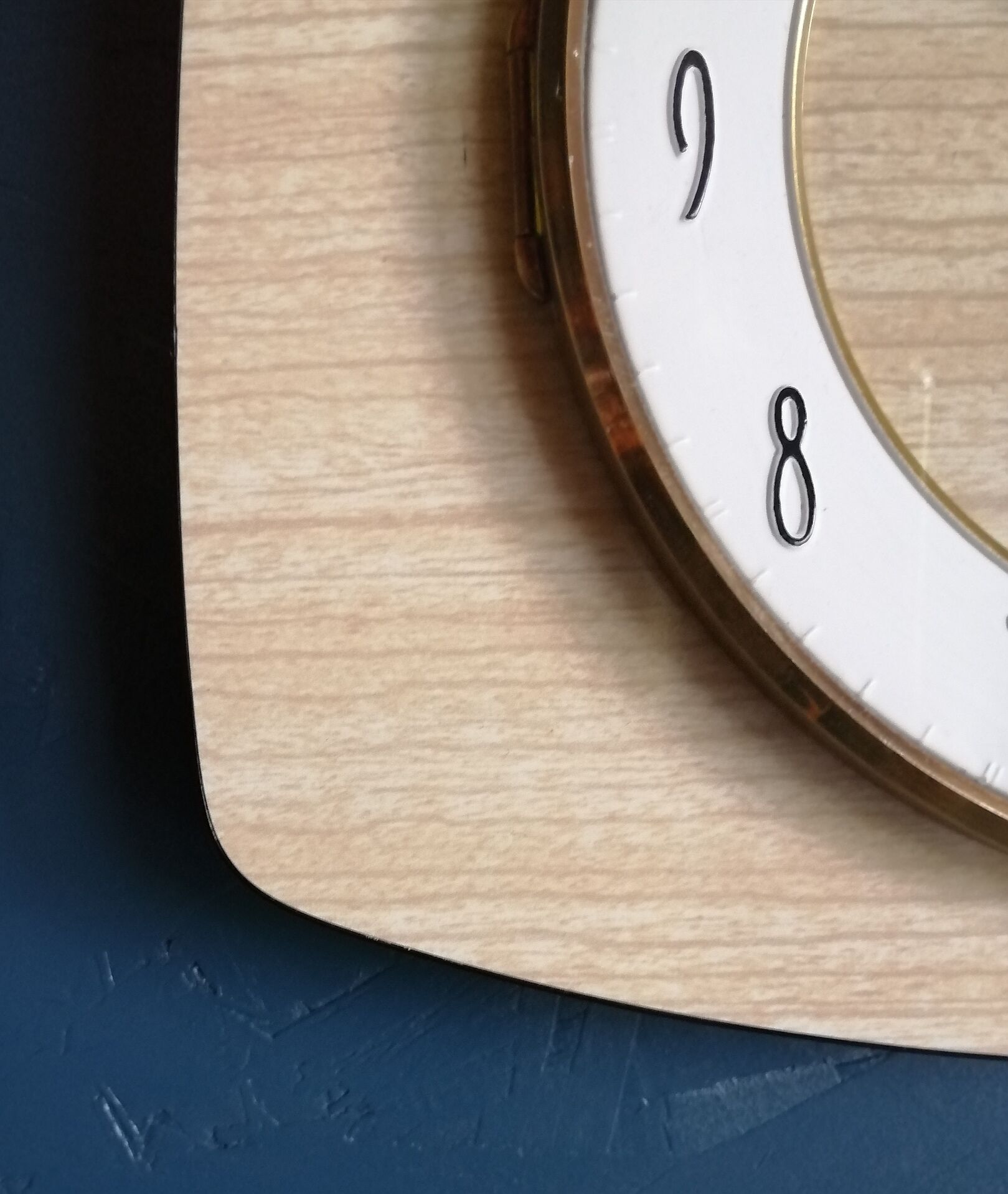 Vintage clock formica silent rectangular wall clock "bayard beige wood"