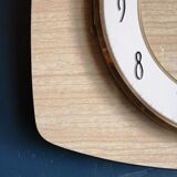 Vintage clock formica silent rectangular wall clock "bayard beige wood"