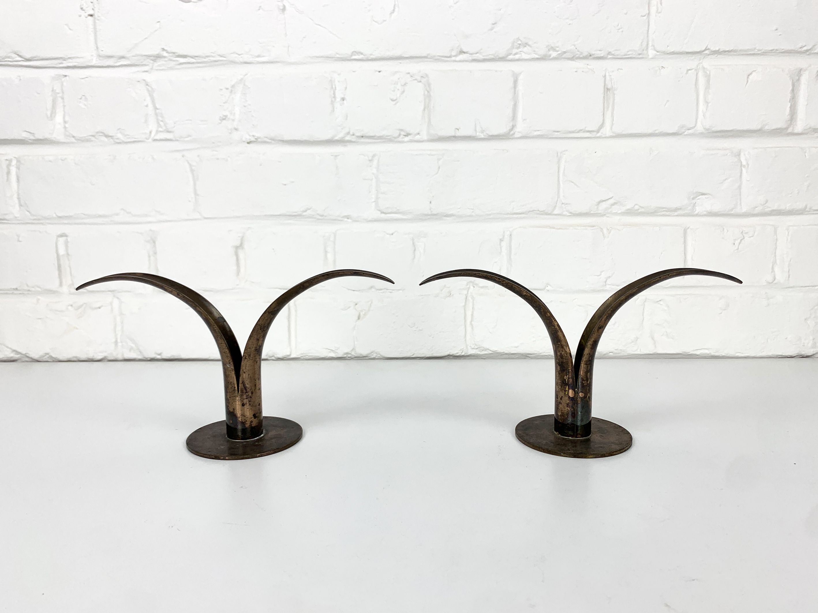 Pair of Lily brass candle holders, Ystad Metall, Sweden, design Ivar Ålenius Björk