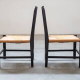 2 low bedroom chairs in hand-woven rice straw, 1950s/1960s