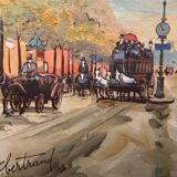 Tableau Gouache «Boulevard des Italiens» Paris Par Fred Bertrand (1915) + C