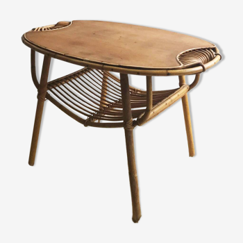 Table basse en bois et rotin, 1960