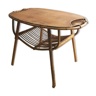 Table basse en bois et rotin, 1960