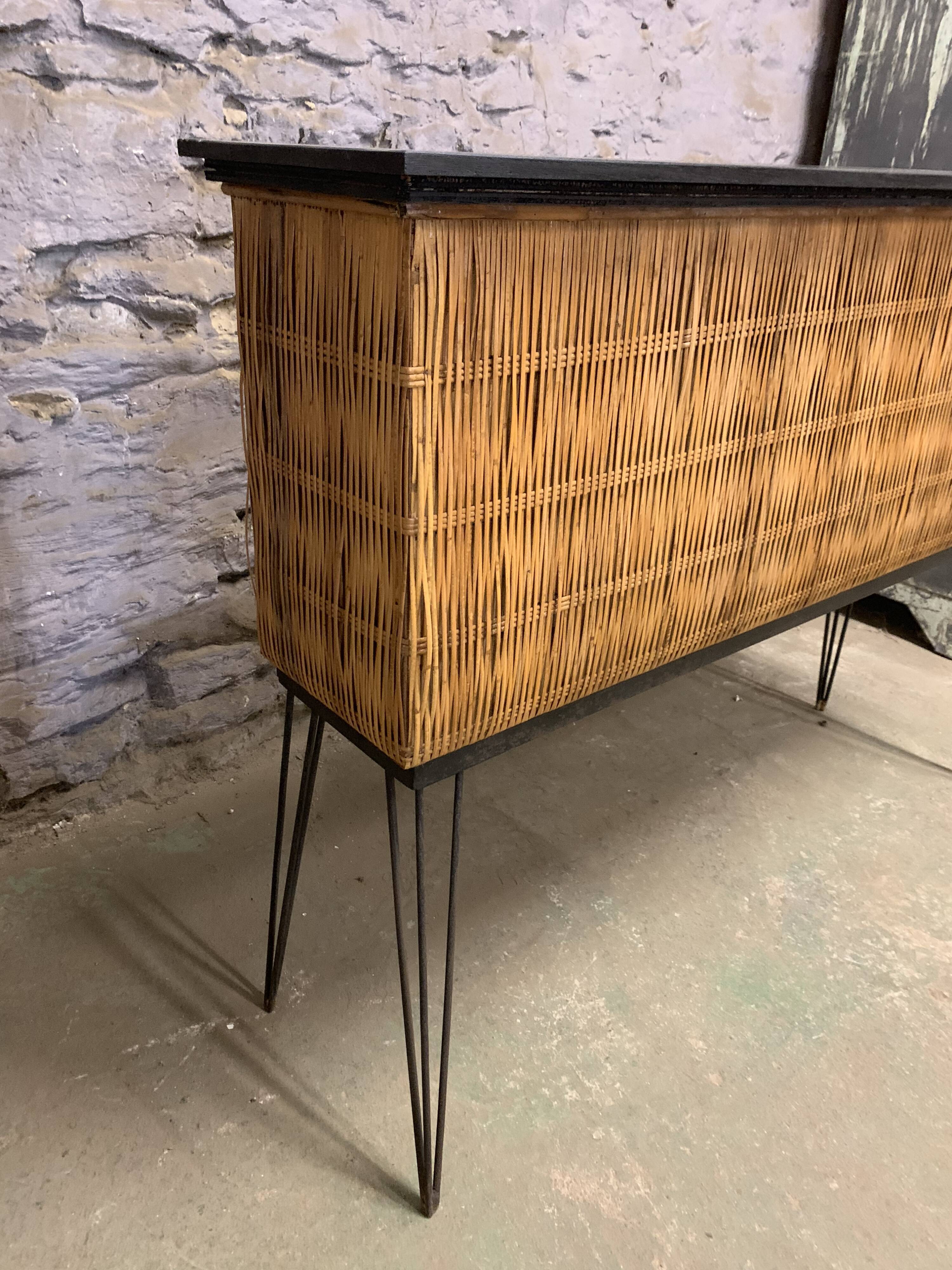 Vintage rattan and metal bar 1960