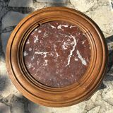 Small carved solid walnut side table with marble top