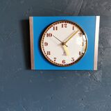 Vintage formica clock rectangular silent wall clock "Jaz golden blue"