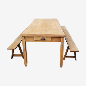 Farm table with pair of benches