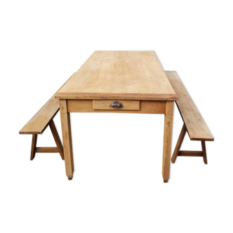 Table de ferme avec paire de bancs