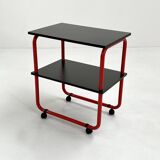 Tubular metal and wood serving trolley, 1980
