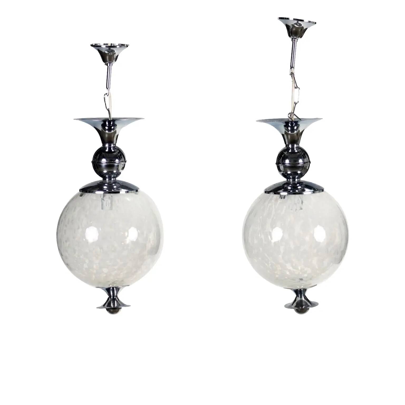 Group of 2 chrome metal and glass lamps, Italy, 1960s