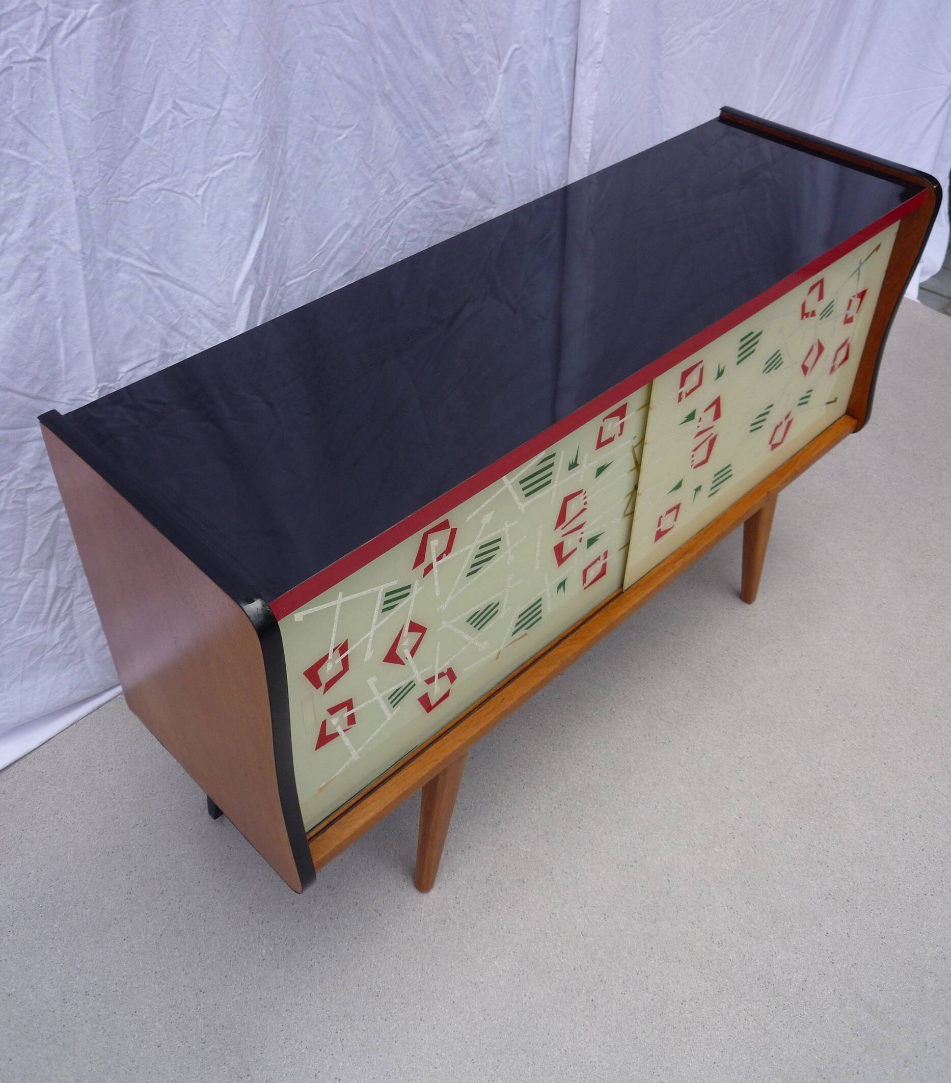 Vintage sideboard with 2 sliding glass doors