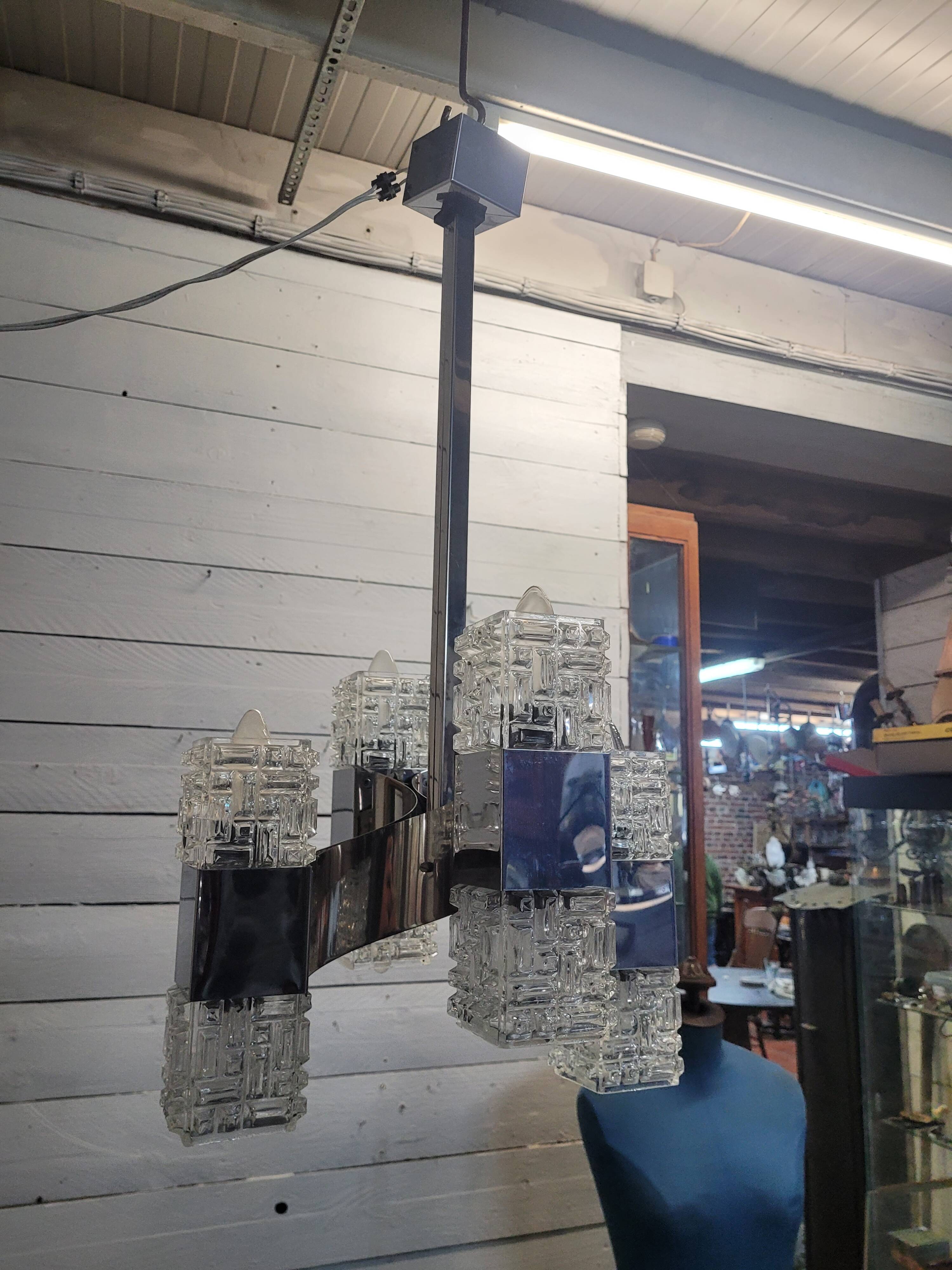 Chrome and glass pendant chandelier by Sciolari, Italy, 1960s