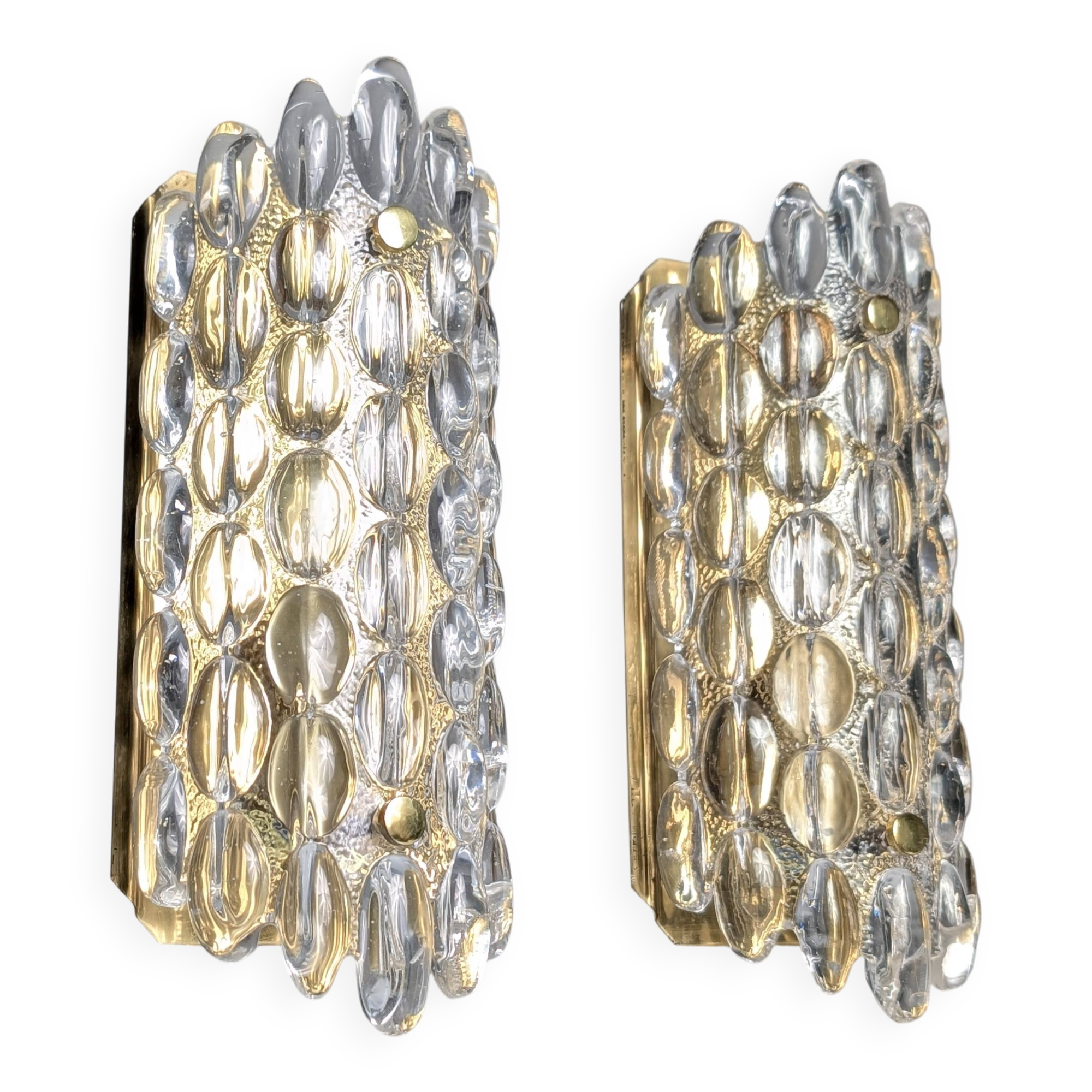 Pair of ÖIA Swedish Glass and Brass Wall Sconces 1960s