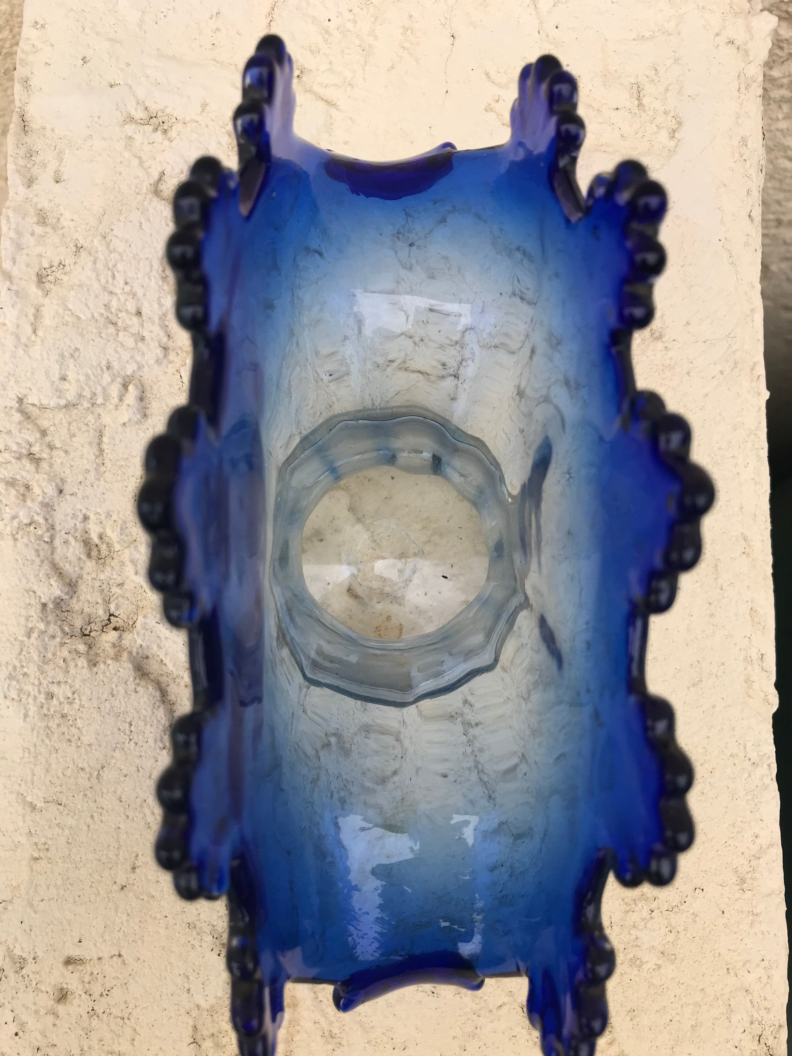 Vintage blue fan vase