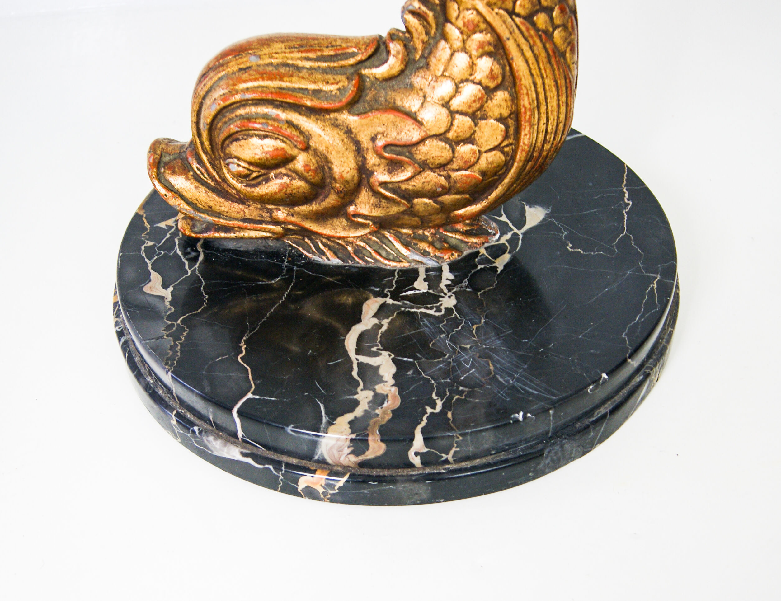 Hollywood Regency Marble and Metal Koi Fish Side Table