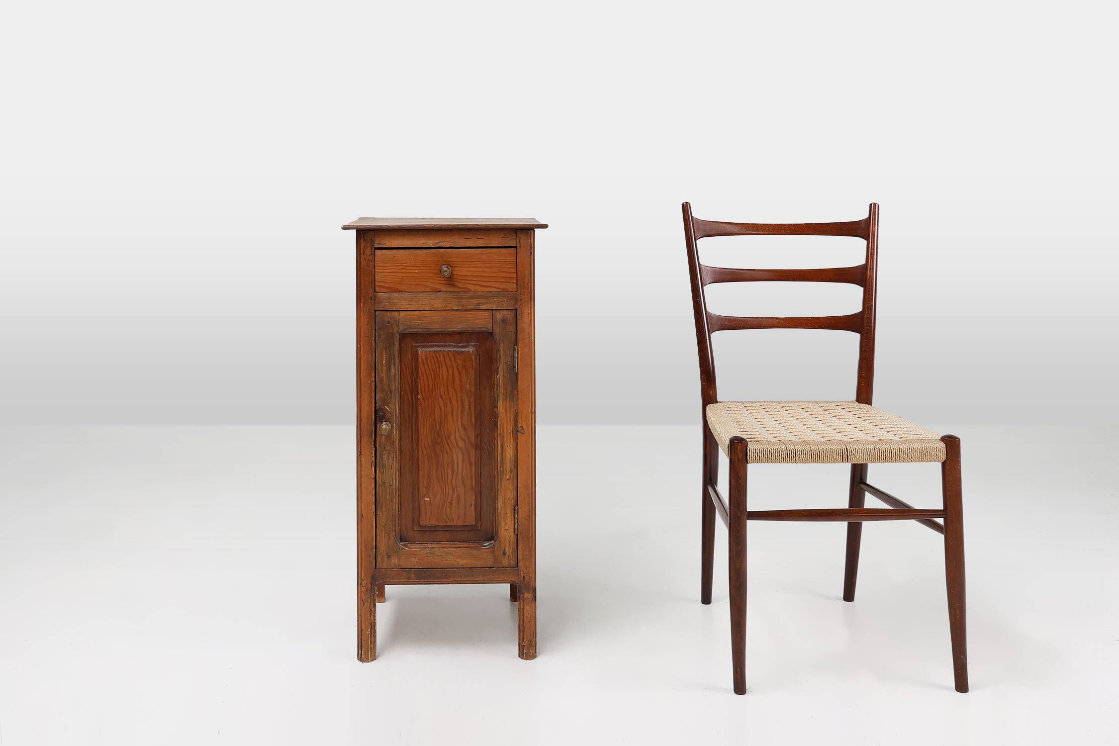 Nightstand or bedside table in pinewood, France ca. 1850