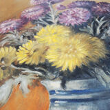 Huile sur bois encadrée et signée henri merlet : fleurs en vase
