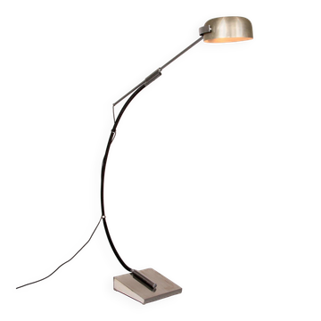 Iconic 1970s chrome arc floor lamp with adjustable swing arm, 1970 Italy