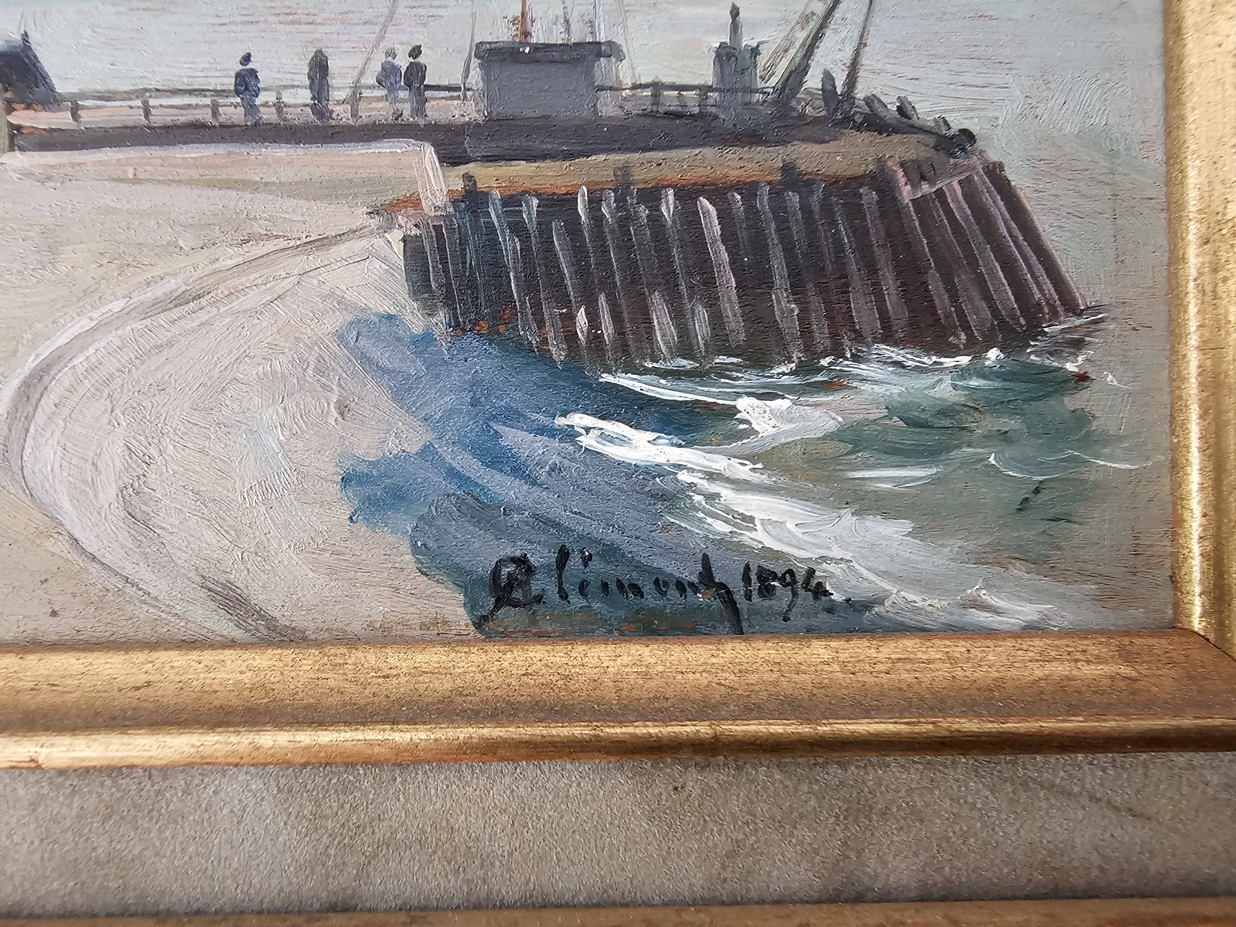Oil Painting on Wood - Marine Seaside Cliffs of Dover signed Clémond?