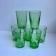Set of 7 green glass liquor glasses 60s-70s