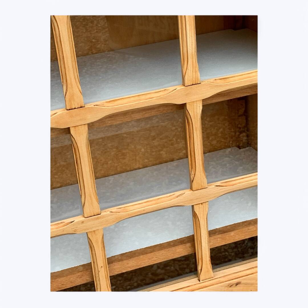 Parisian glass cabinet, raw wood, 1960s