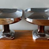 Paire de coupes sur pied en métal chromé et palissandre de rio, travail français d’époque art déco