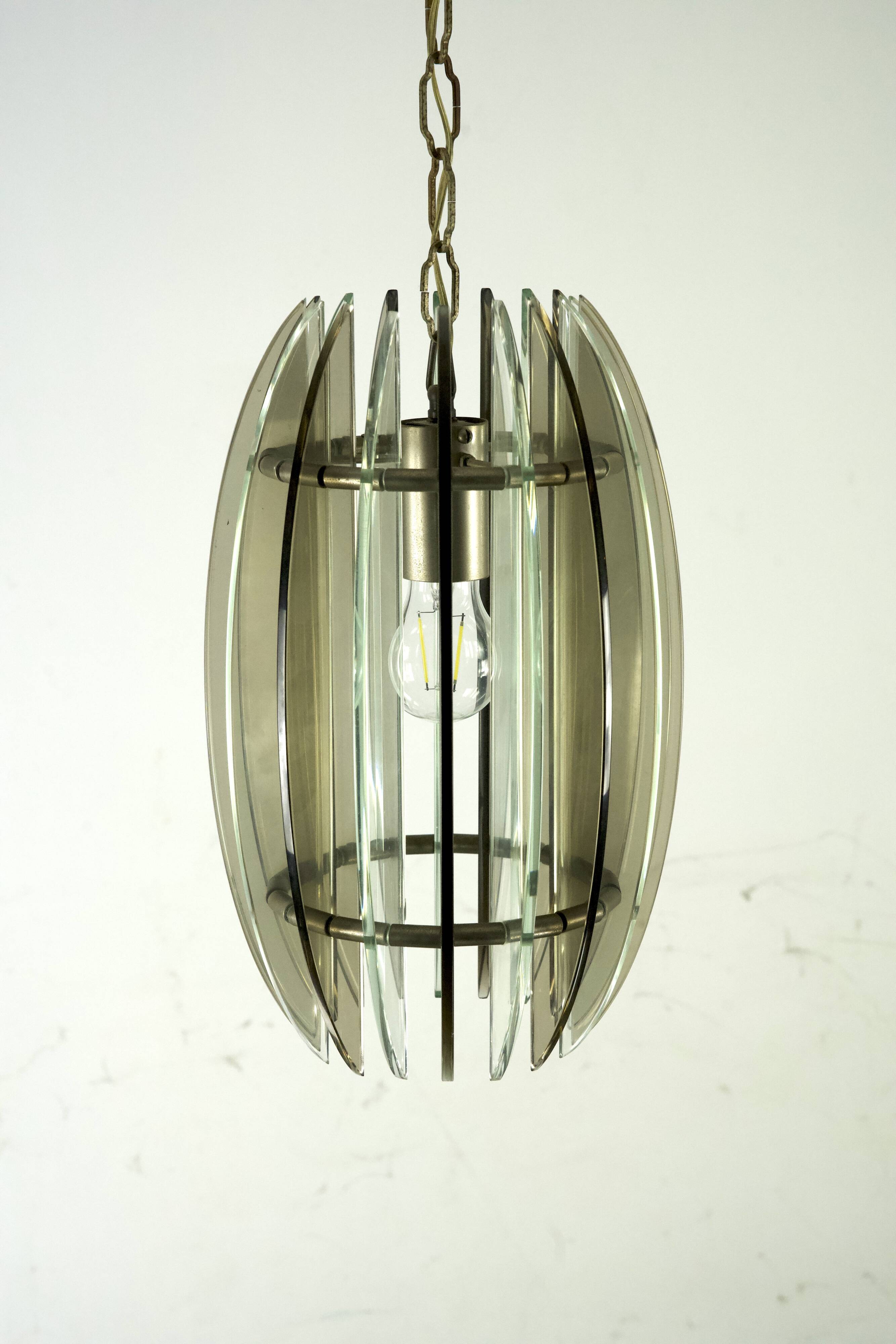 Mid-Century Italian fume and clear thick glass chandelier by Veca. Italy 1960s