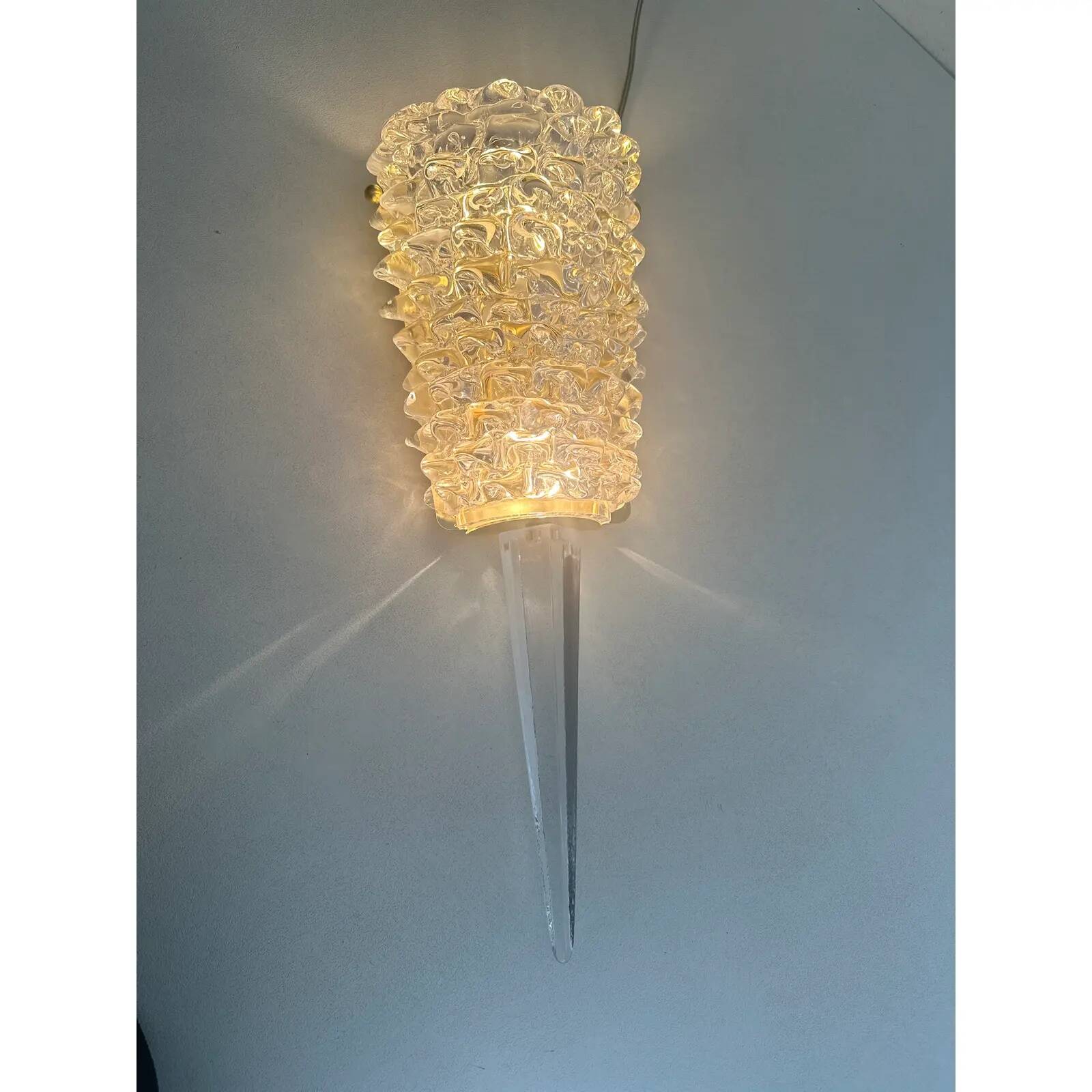 Handcrafted Clear Rostrato Murano Glass Wall Sconces — Barovier Inspired