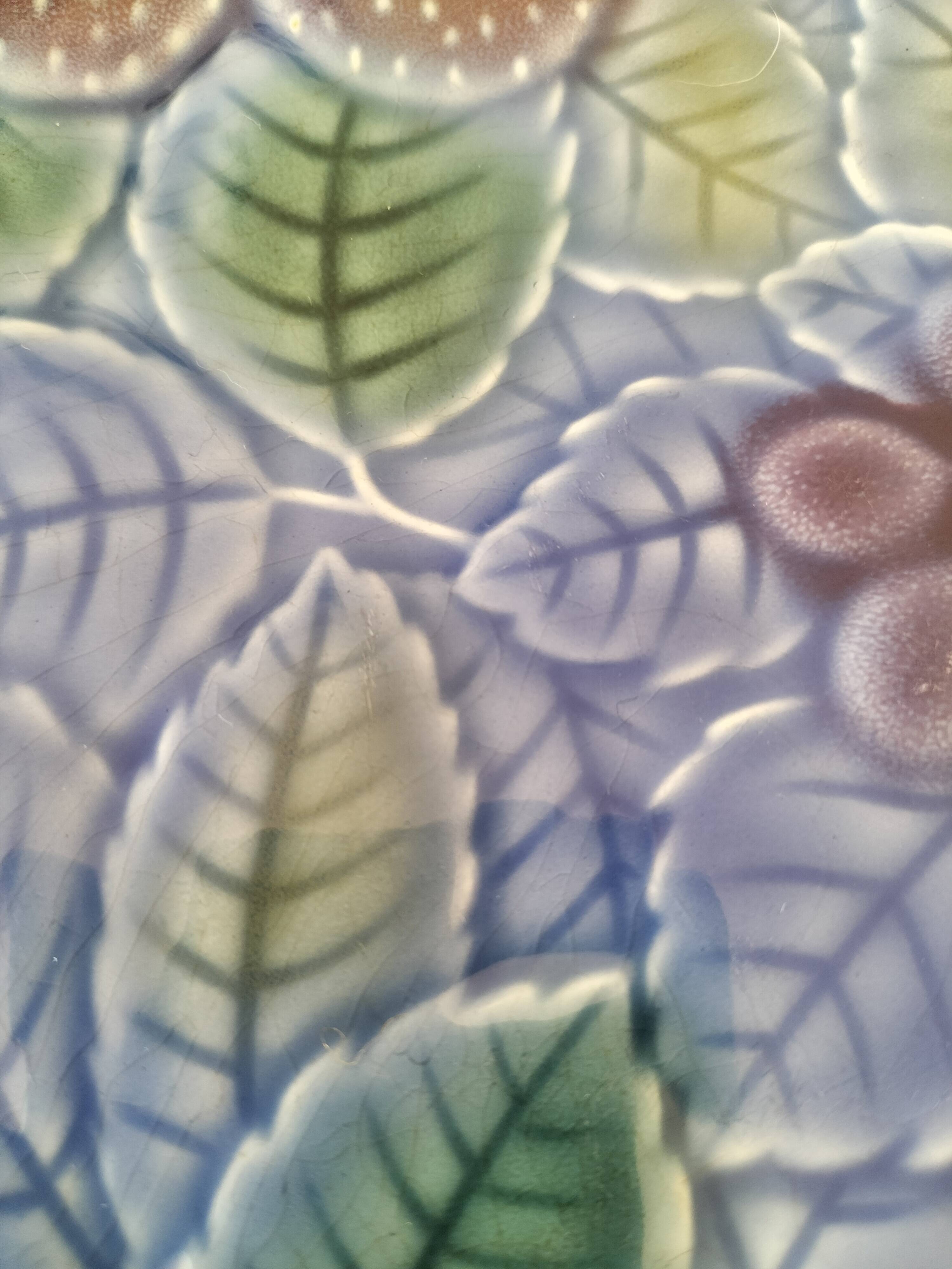 Large barbotine plate Salins blue lavender 80s