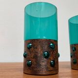 Drinking glasses in green glass and copper in mid-century style by Nanny Still, 1960s, set of 5.