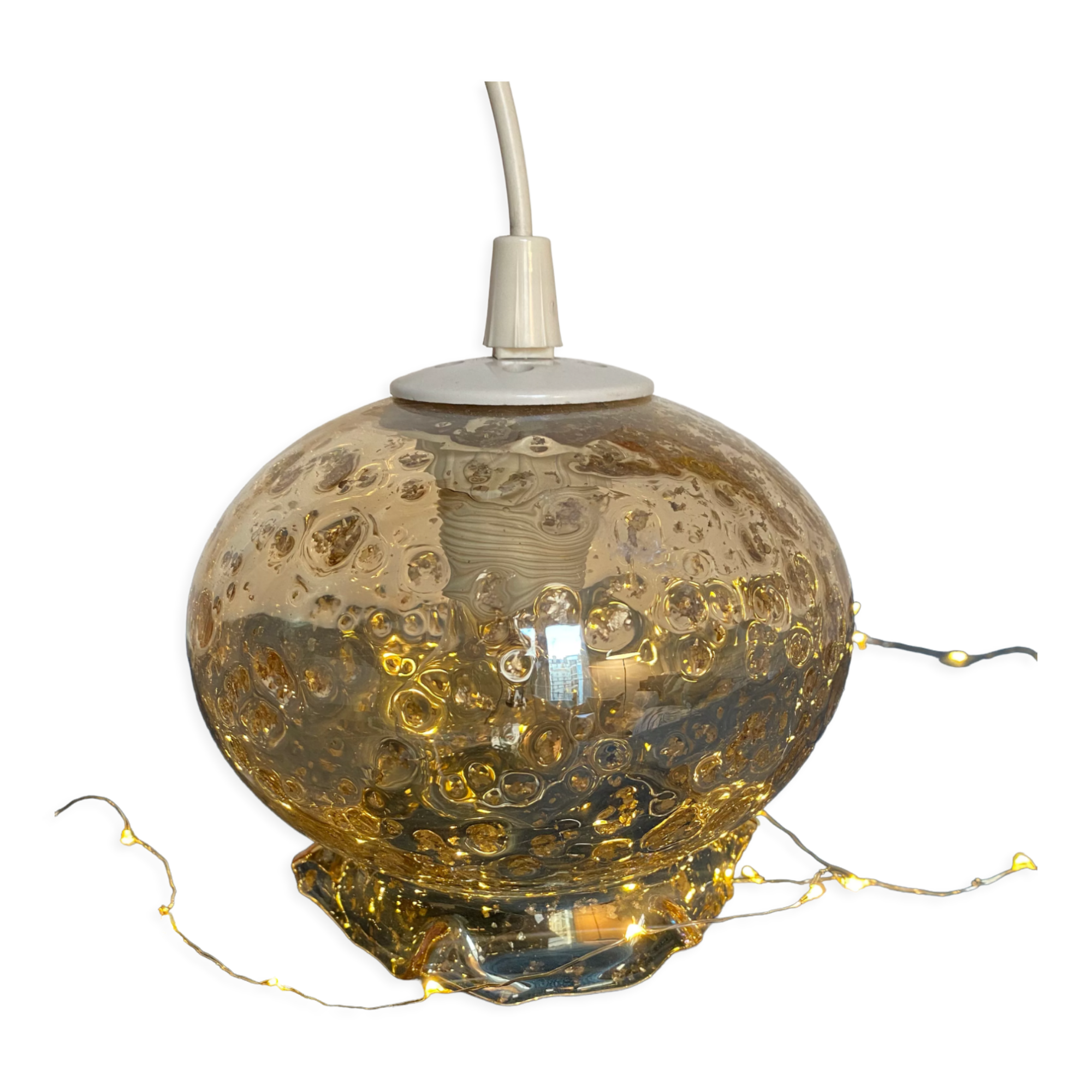 Blown glass pendant lamp with bubbles - 70s