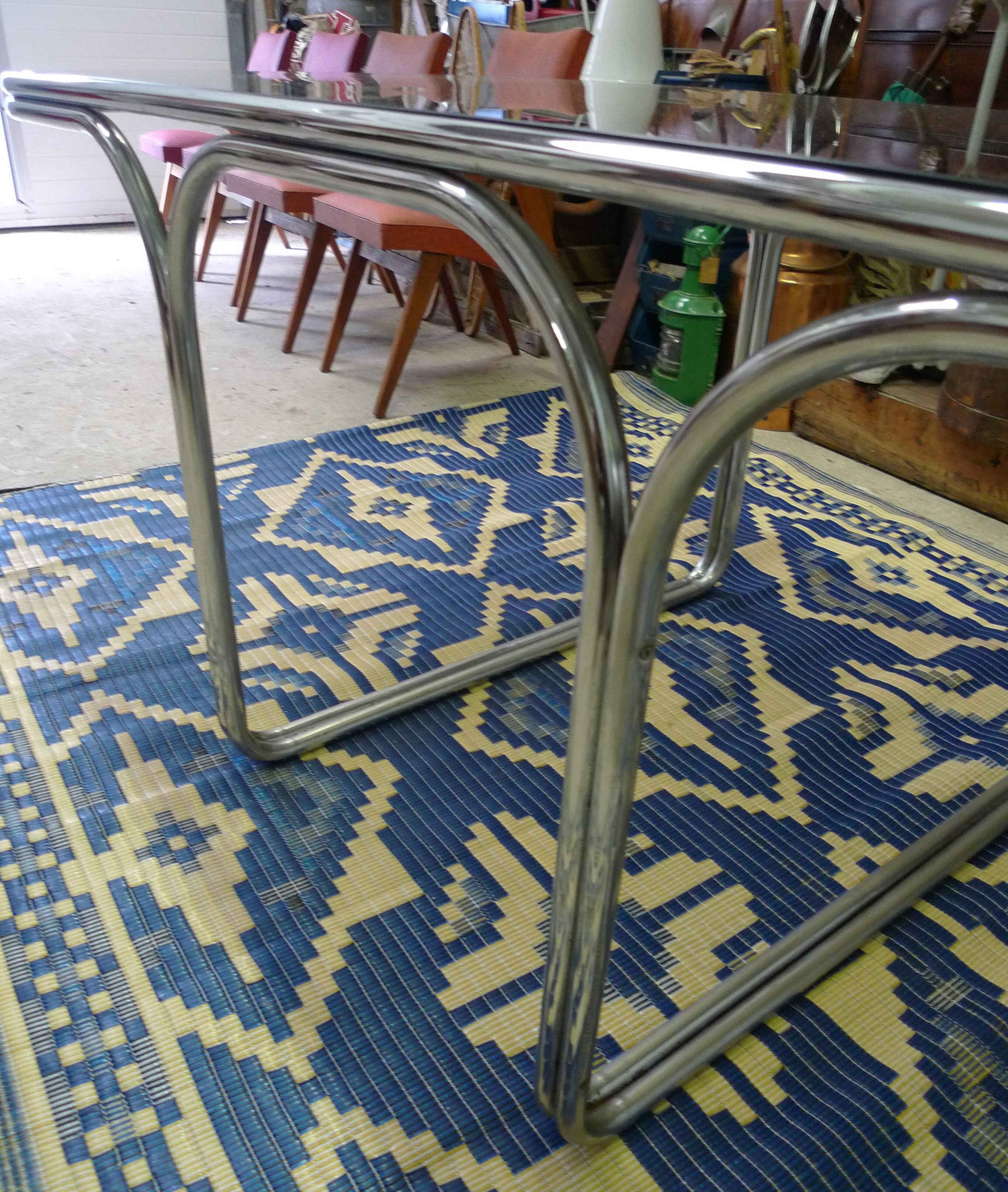 Smoked glass table, metal structure