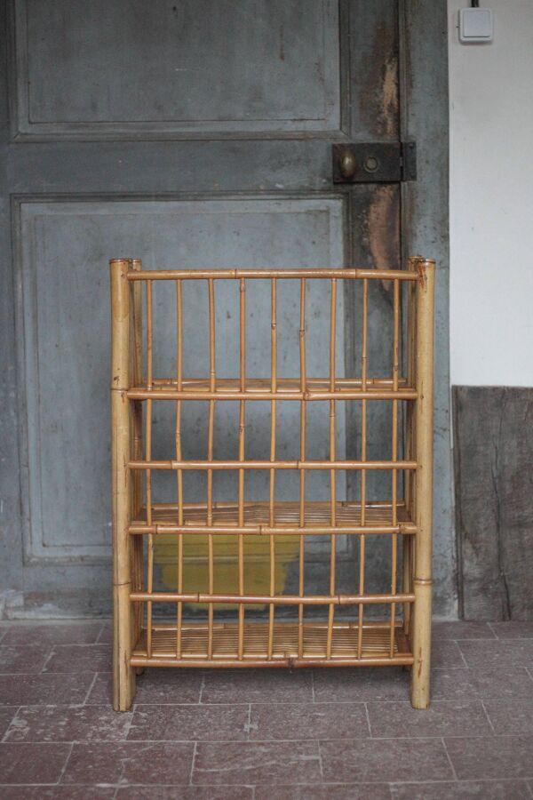 Etagère bambou pliante, étagère sur pied vintage, meuble bambou