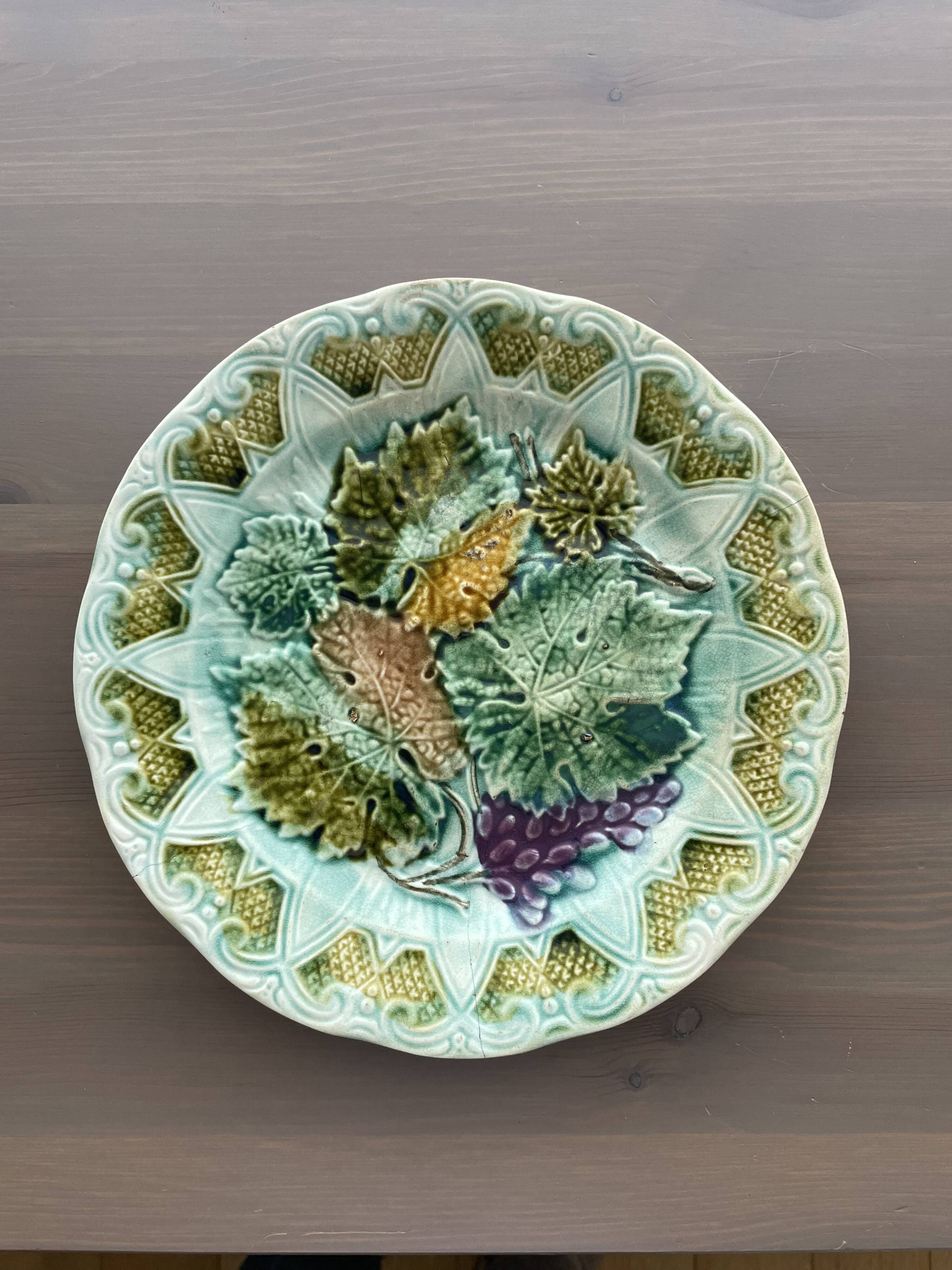 French barbotine plate – raised floral decoration – late 19th century