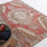 4x7 Red and Beige Turkish Vintage Rug