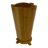 Vintage umbrella holder in oak basket storage design of the 1960s minimalist design