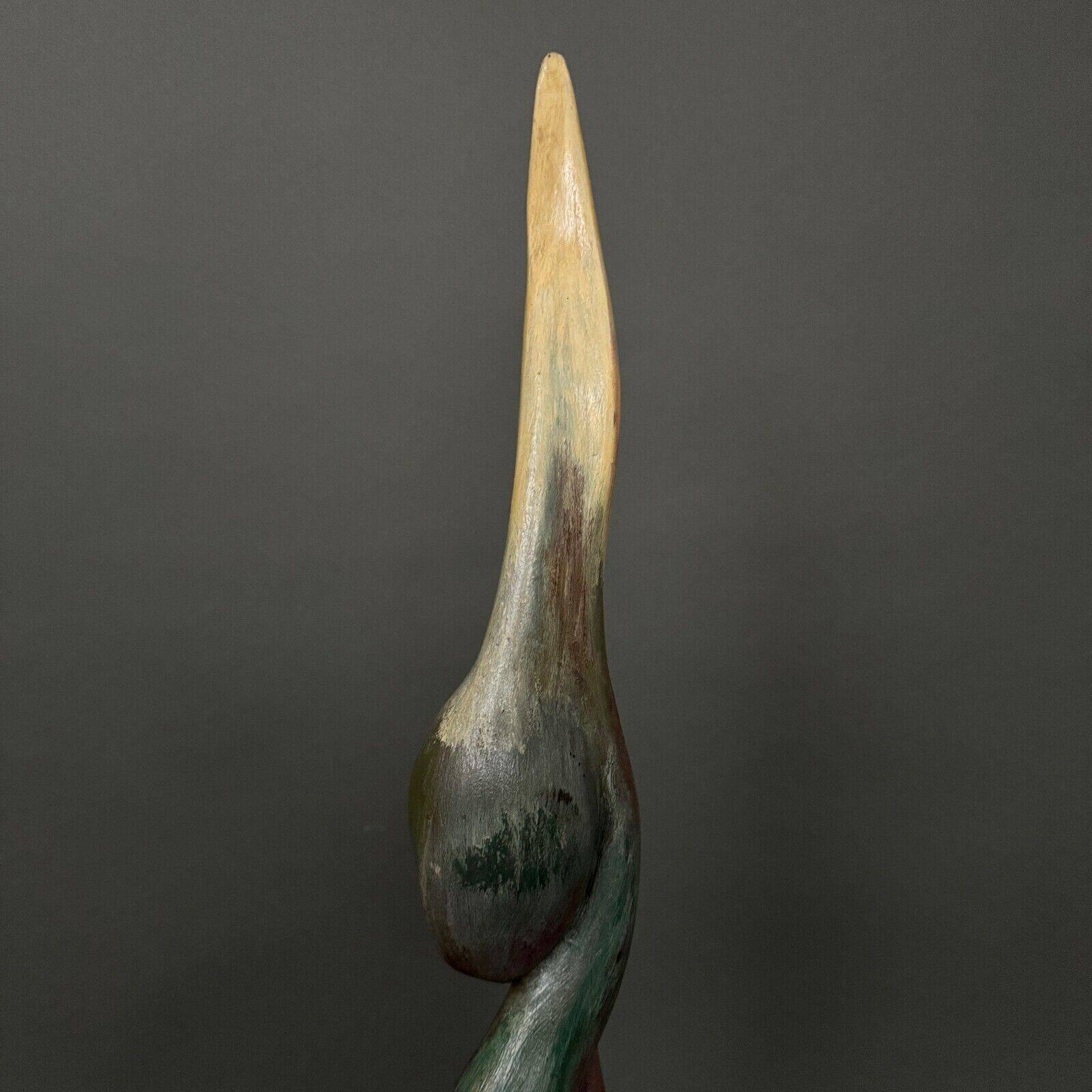 Wooden sculpture by Calin Hentea 20th century woman with bird