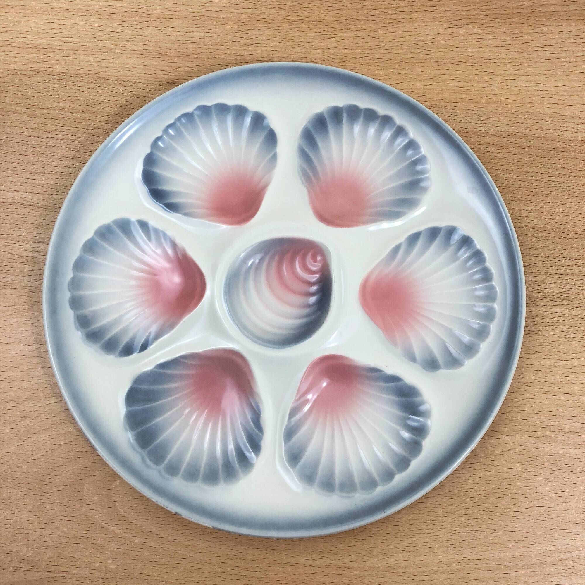 Lot of 6 oyster plates or scallops - Moulin des Loups Orchies