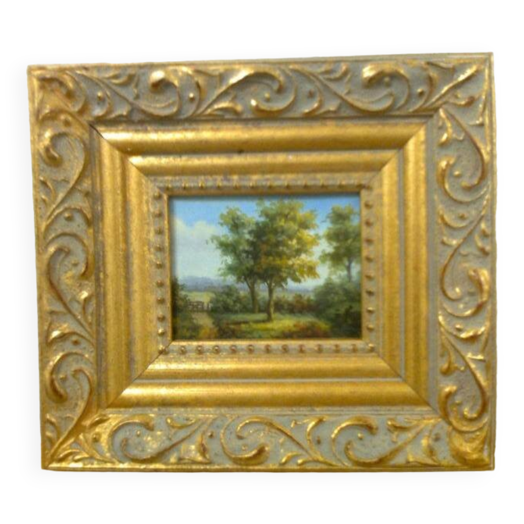 Tableau ancien - Marine - Cadre bois doré Jaune/Vert - Vendu