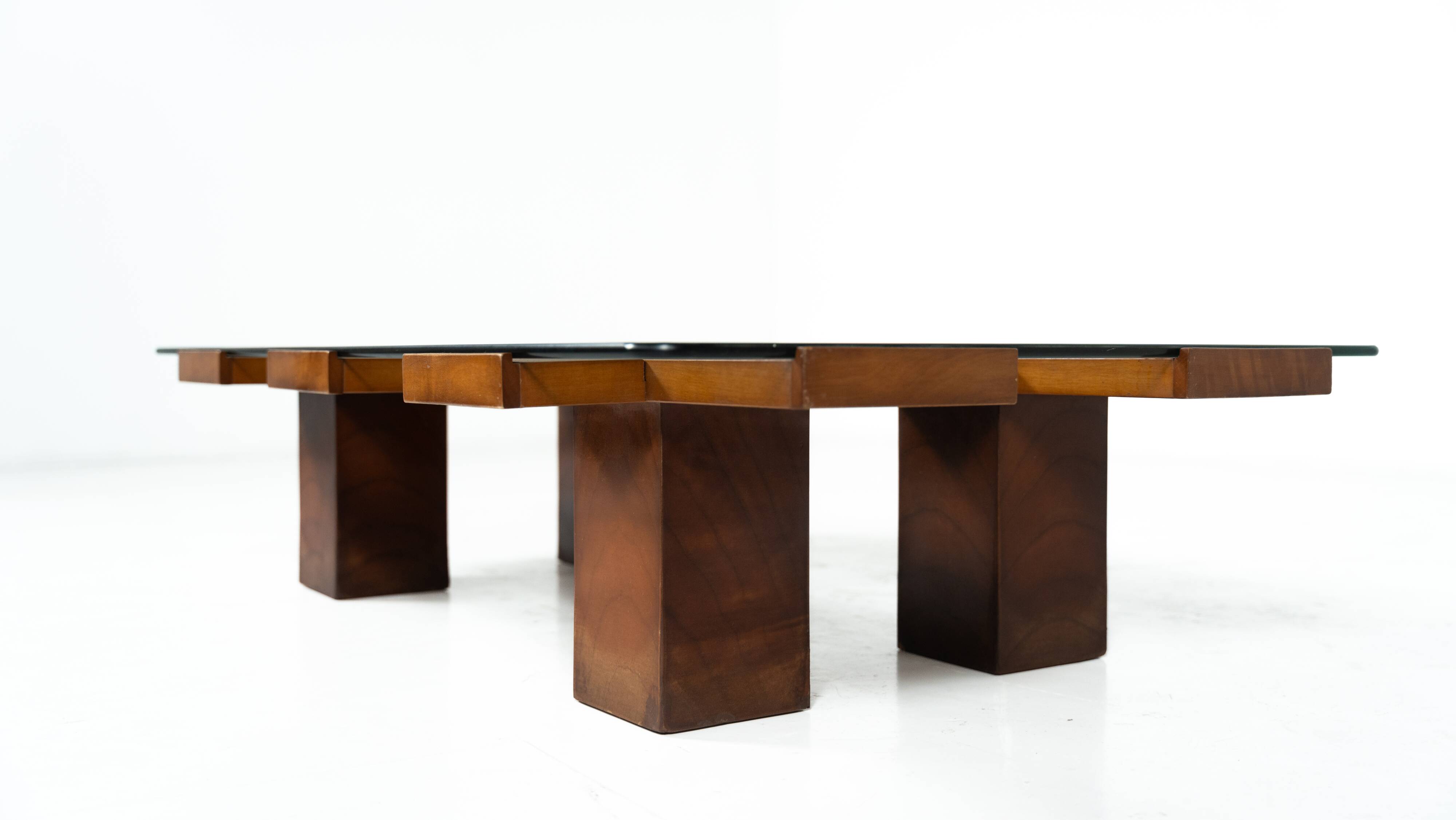 Mid-Century Rectangular Coffee Table, Walnut and Glass, Italy, 1960s