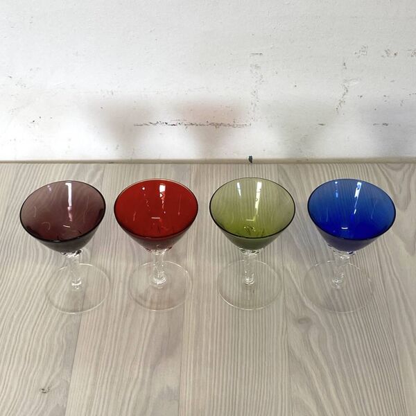 Ensemble de 4 verres vintage en verre de murano colorés