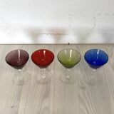 Ensemble de 4 verres vintage en verre de murano colorés