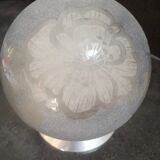 Applique ancien globe verre bleu décor fleur dégaé acide signé clio art déco 1930 tbe