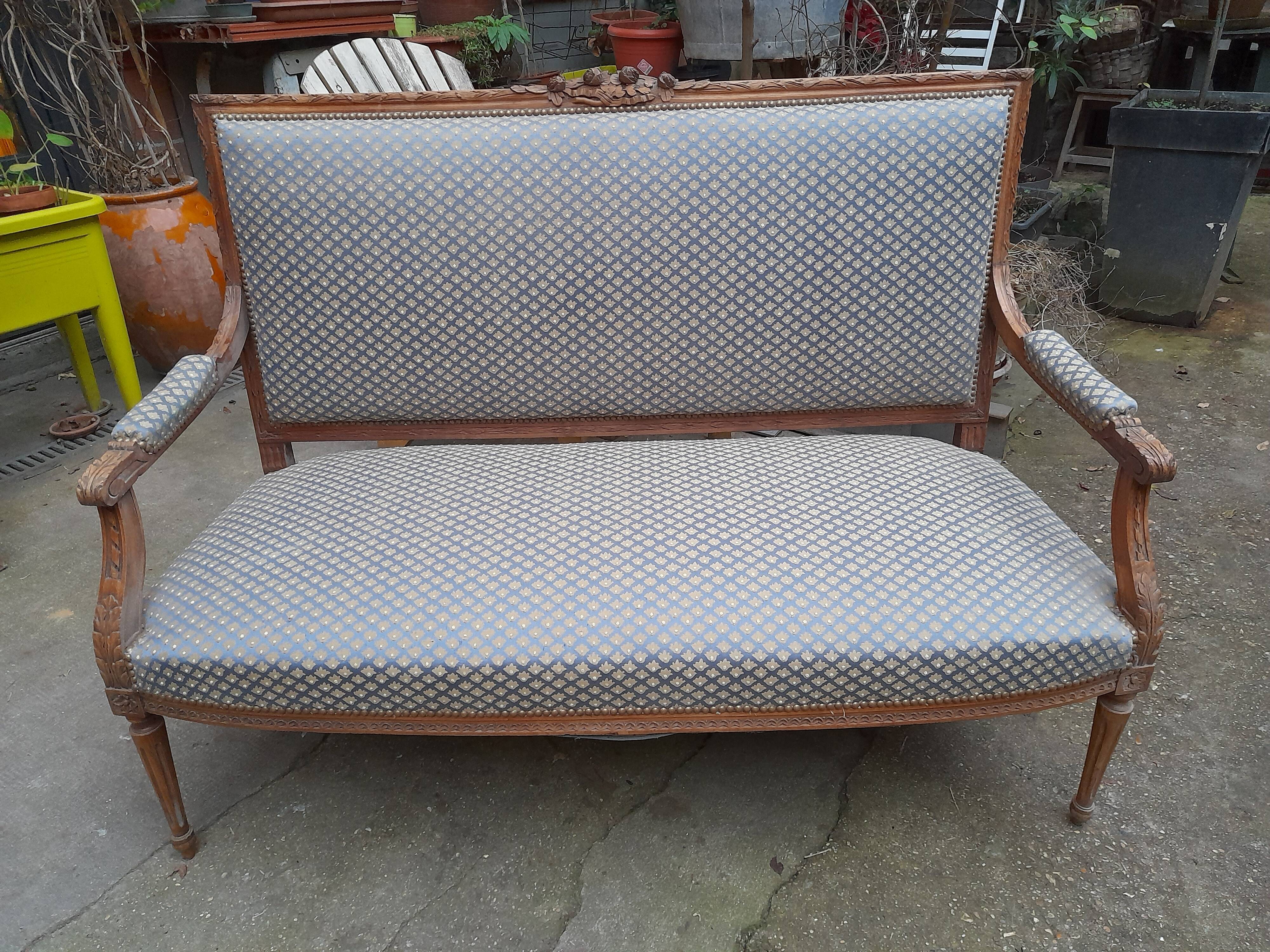 Sofa bench, louis xvi two-seater style, walnut structure