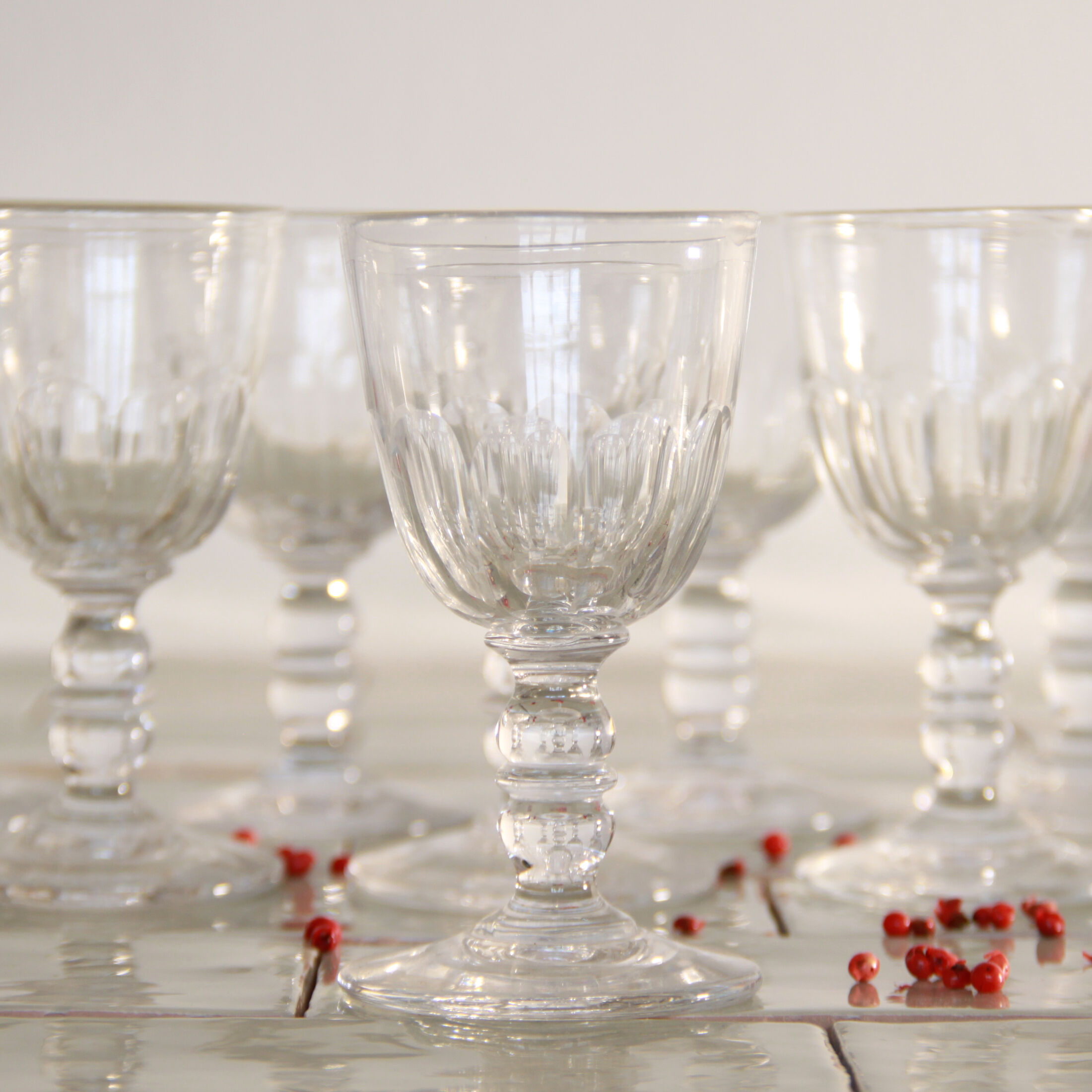 8 carved crystal wine glasses