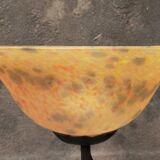 Brutalist floor lamp in wrought iron and glass paste