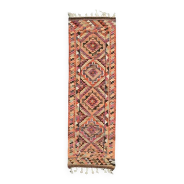 1970s Vintage Turkish Hand-Knotted Wool Cotton Orange Runner Rug 100x322