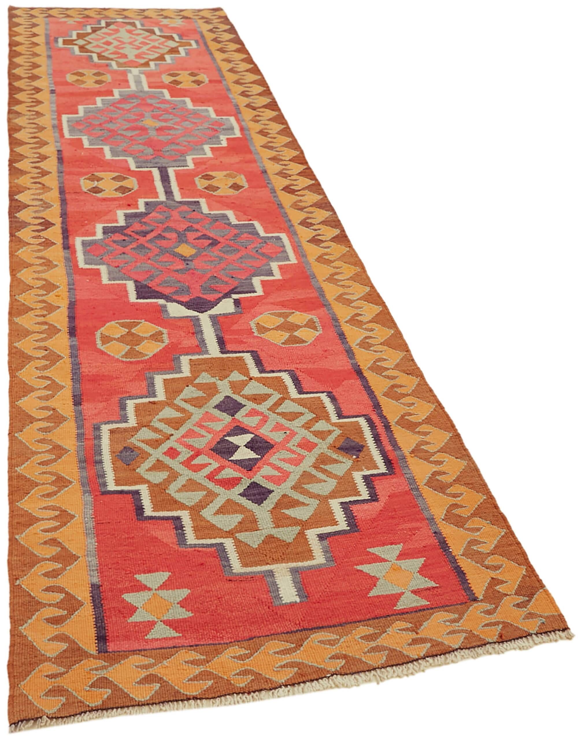 Turkish Handwoven Vintage Herki Kilim 98 cm x 326 cm