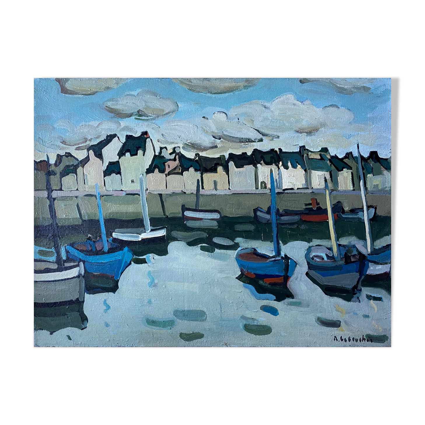 HST painting "Port of Cherbourg" Marine Normandy / Brittany by Robert Leboucher