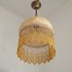 Mid Century Amber Mottled Glass Ceiling Light with Beaded Glass Fringe